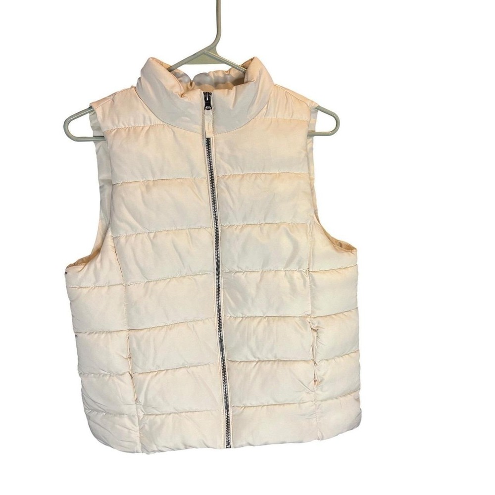 dip Women Ivory Quilted Puffer Vest Mock Neck Full Zip Sleeveless Small